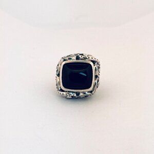 Estate Black Onyx Ring Size 7 Solid 925 Sterling Silver Ornate Statement Ring